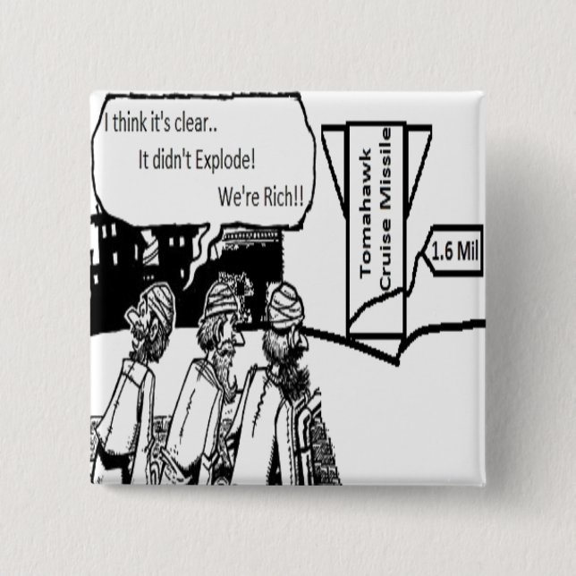 Tomahawk Cruise Missile: 1.6 Mil. Political Comic 15 Cm Square Badge (Front)