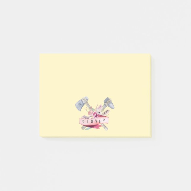 Tomahawk Hammer and Flowers Watercolor Design Post-it Notes (Front)