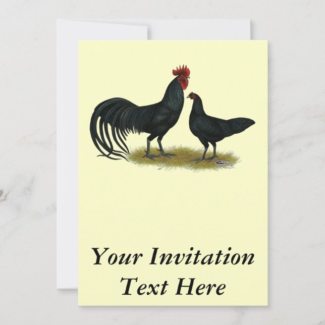 Tomaru Long Crower Chickens Invitation (Front)
