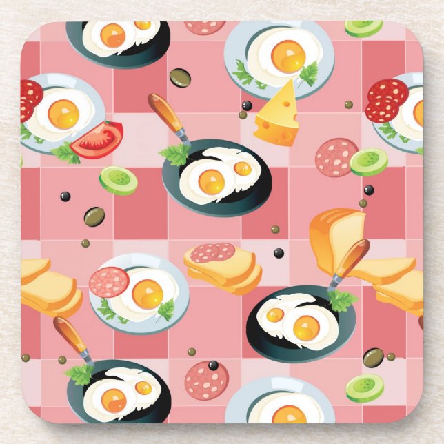Tomato and Fried Eggs Pattern Coaster (Front)