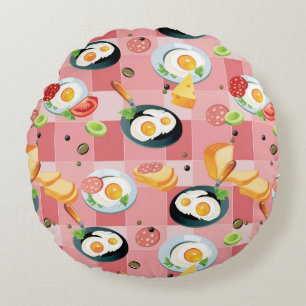 Tomato and Fried Eggs Pattern Round Cushion