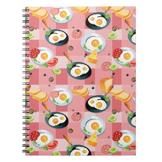 Tomato and Fried Eggs Pattern Spiral Notebook (Front)