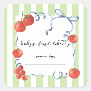 Tomato baby shower Baby's first library Square Sticker