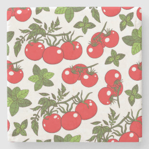 Tomato Basil Seamless Kitchen Pattern Stone Coaster