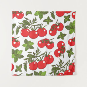 Tomato Basil Seamless Kitchen Pattern Tapestry