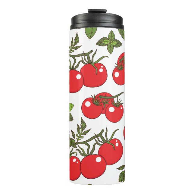 Tomato Basil Seamless Kitchen Pattern Thermal Tumbler (Front)