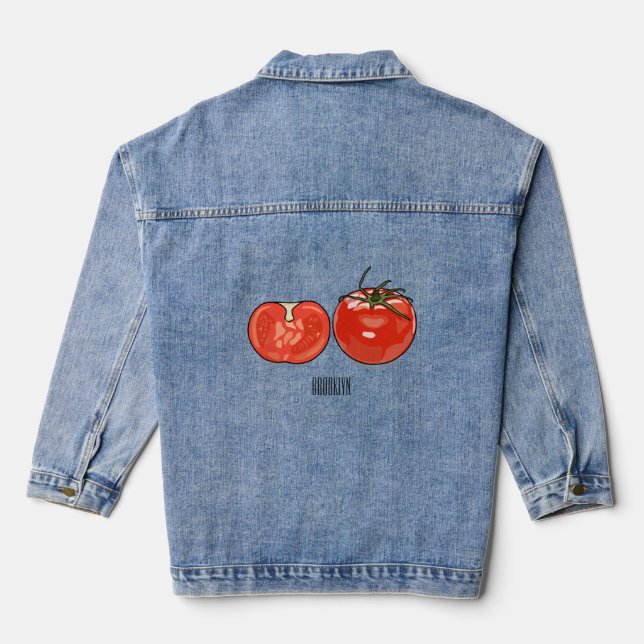 Tomato cartoon illustration  denim jacket (Back)