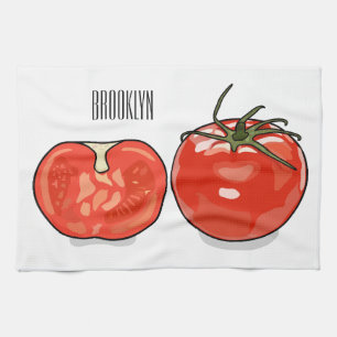 Tomato cartoon illustration tea towel