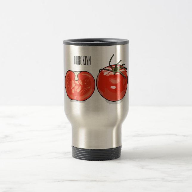 Tomato cartoon illustration  travel mug (Center)