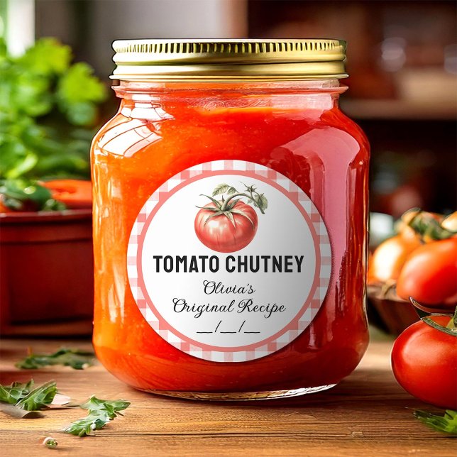 Tomato Chutney canning label with chequered design (Creator Uploaded)