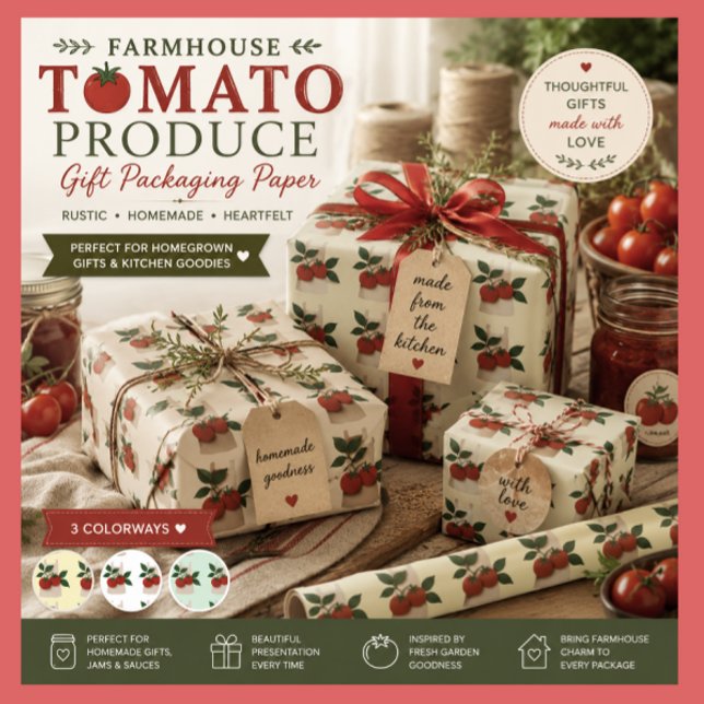 Tomato Garden Kitchen Gift Wrapping Paper (Gift wrapping paper for canning produce and gifting to friends and family or housewarming gifts)