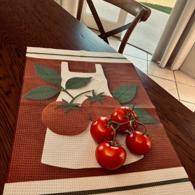 Tomato Harvest Tea Towel | Farmhouse Kitchen (Farmhouse tomato tea towel for cozy kitchens, perfect gift for home cooks.)