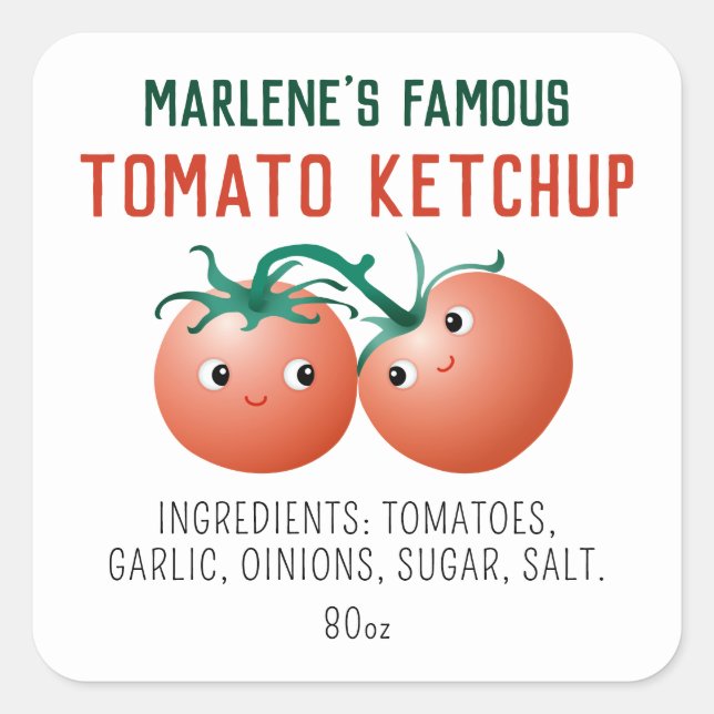 Tomato Ketchup Label Stickers with ingredients (Front)