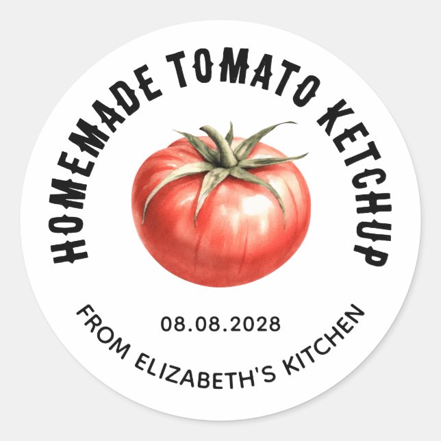 Tomato Ketchup preserve with watercolour tomato Classic Round Sticker (Front)