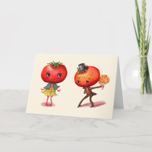 Tomato kitschy Cute Couple Kitchen Holiday Card (Front)
