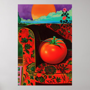Tomato on Floral Armchair Art Print Surreal Still