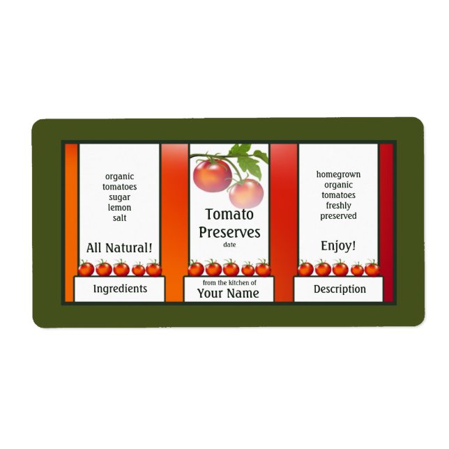 Tomato Preserves Canning Label (Front)