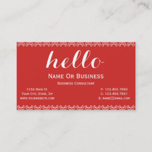 Tomato Red and White Unique Greeting Message Text  Business Card