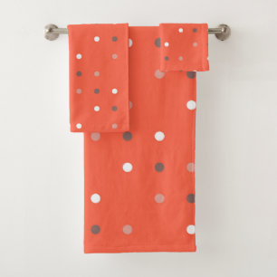 tomato red, brown and white dots bath towel set