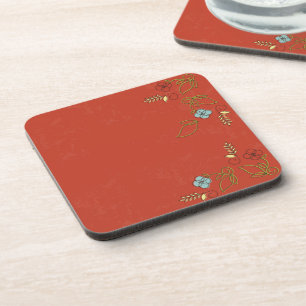 Tomato Red Coasters Set Flowers Hot Drink Cold