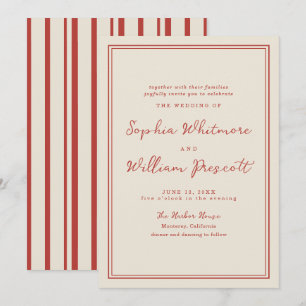 Tomato Red Striped Monogram Wedding Invitation