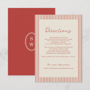 Tomato Red Striped Wedding Directions Card