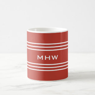 Tomato Red Stripes custom monogram mugs