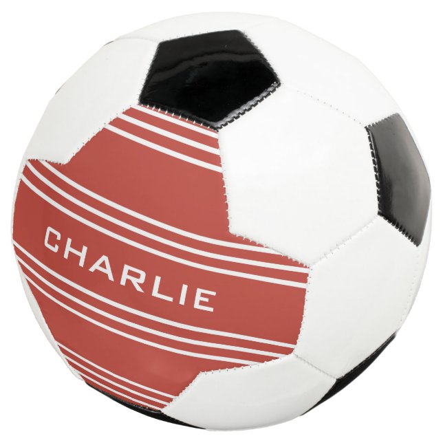 Tomato Red Stripes custom monogram soccer ball (Three Quarter)