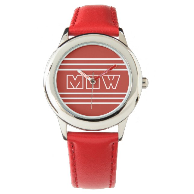 Tomato Red Stripes custom monogram watches (Front)