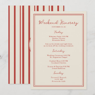 Tomato Red Wedding Weekend Itinerary Card