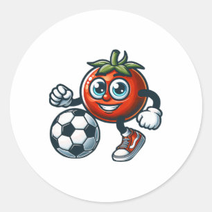 Tomato Soccer Player Cute Cartoon With Footbyll Classic Round Sticker