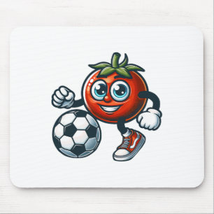 Tomato Soccer Player Cute Cartoon With Footbyll Mouse Pad