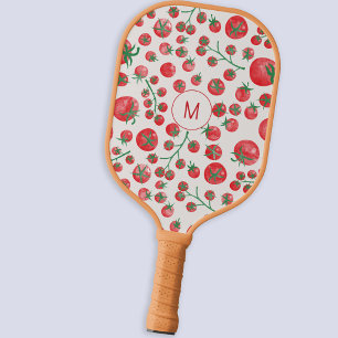 Tomato Watercolor Mediterranean Monogram Initial Pickleball Paddle