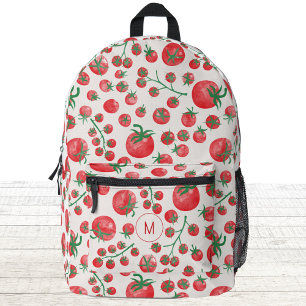Tomato Watercolor Mediterranean Monogram Initial Printed Backpack