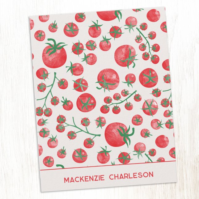 Tomato Watercolor Mediterranean Summer Personalize Card (Watercolor tomato Mediterranean summer kitchen garden personalized custom name art notecards)