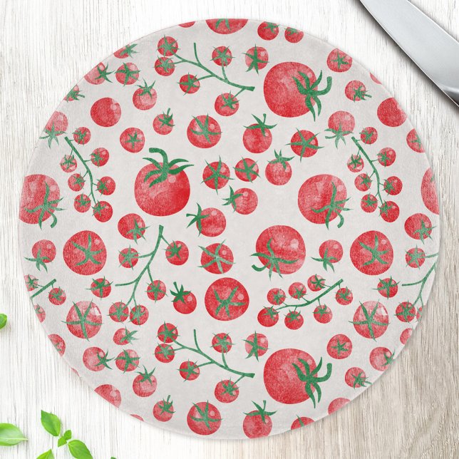 Tomato Watercolor Pattern Cutting Board (Fun Mediterranean summer watercolor tomato pattern cutting board)