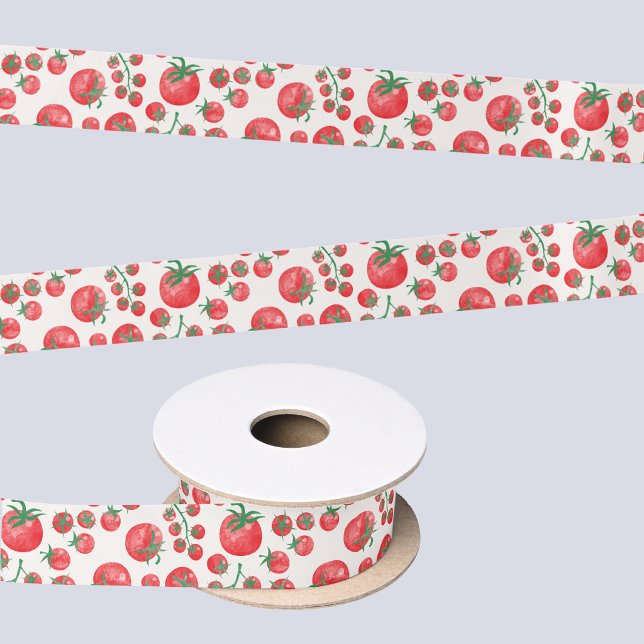 Tomato Watercolor Satin Ribbon (Tomato watercolor Mediterranean ribbon)