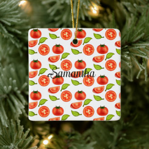 Tomatoes And Oregano Leafs Ceramic Ornament