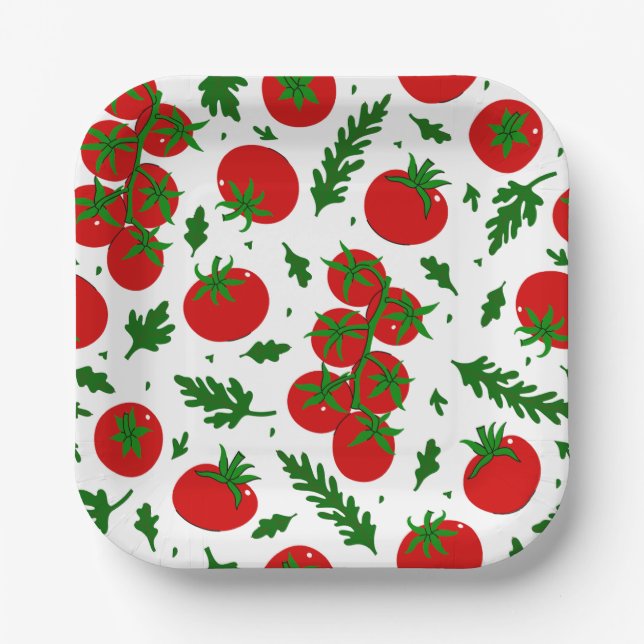 tomatoes arugula vegetables vegan vegetarian paper plate (Front)