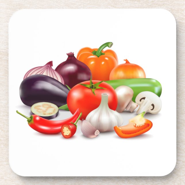 Tomatoes Asparagus Beets Watercolor Vegetables  Coaster (Front)