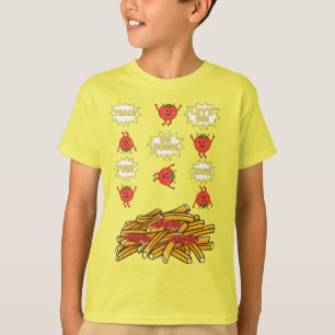 tomatoes jumping to fried potatoes, cartoon T-Shirt