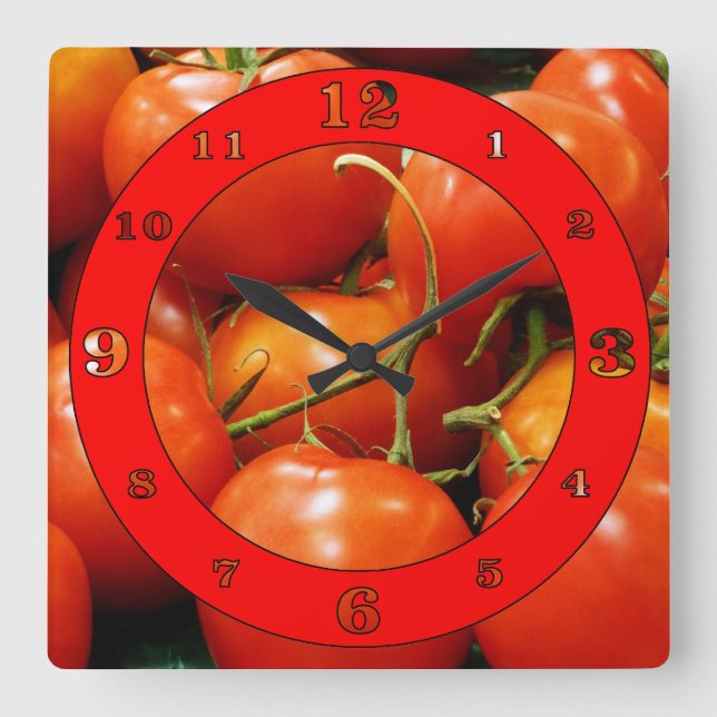 Tomatoes On The Vine Square Wall Clock (Front)