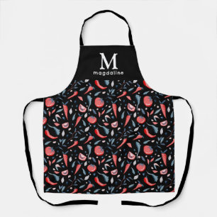 Tomatoes Pattern Black Monogram Name Vegetable Apron