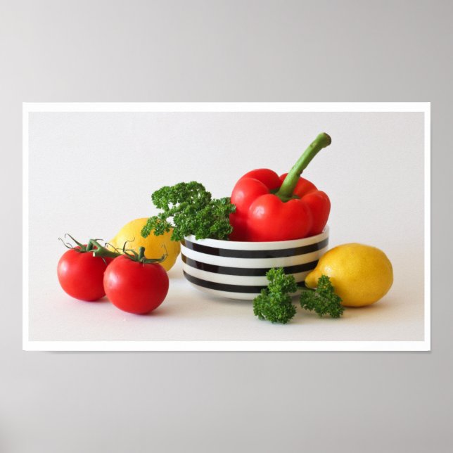 Tomatoes, Pepper, Parsley, Black Striped Bowl Poster (Front)