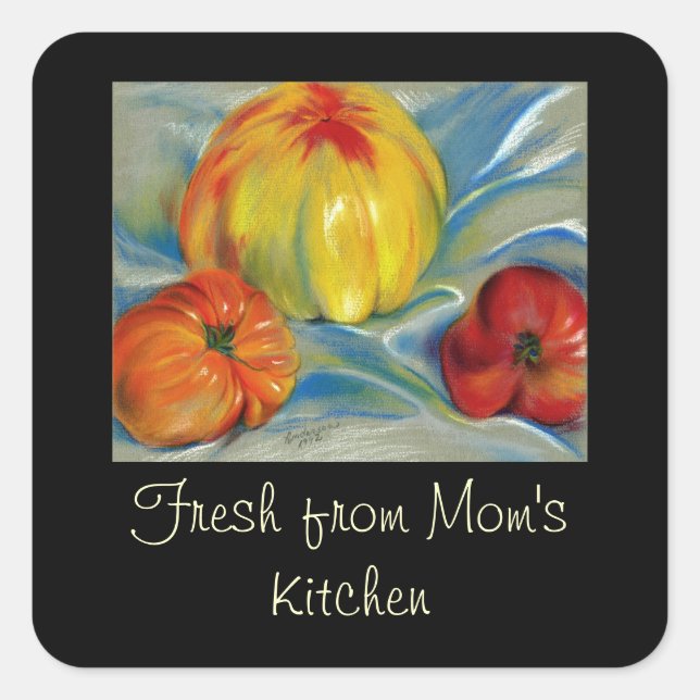 Tomatoes Red, Orange, Yellow - Pastel Drawing Square Sticker (Front)
