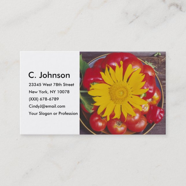 Tomatoes, Red Pepper, Sunflower - Mixed Vegetables Business Card (Front)