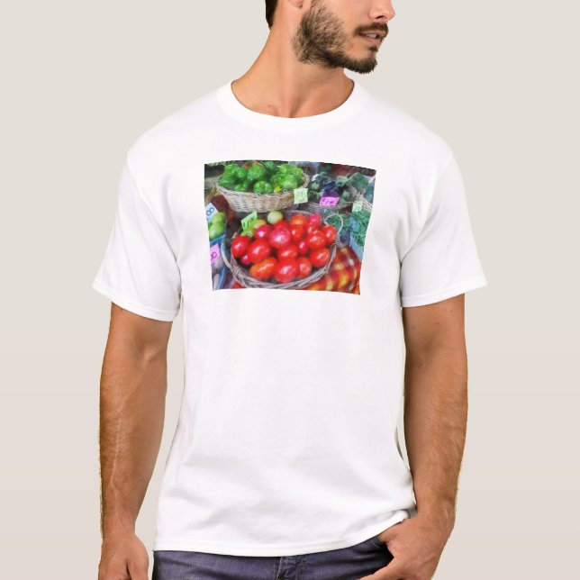 Tomatoes, String Beans and Peppers at Farmer's Mar T-Shirt (Front)