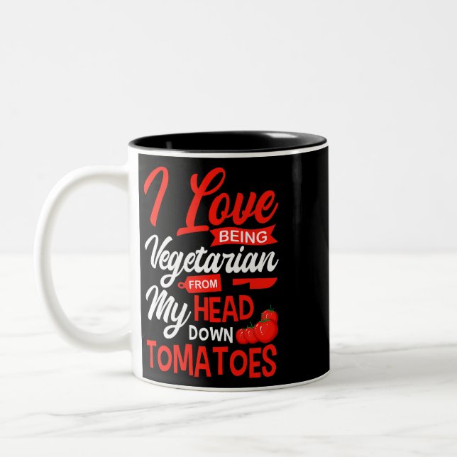 Tomatoes Vegetable Vegans Gardeners I Love Being V Two-Tone Coffee Mug (Left)