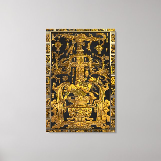Tomb of Pakal - Gold Palenque Astronaut Canvas Print (Front)