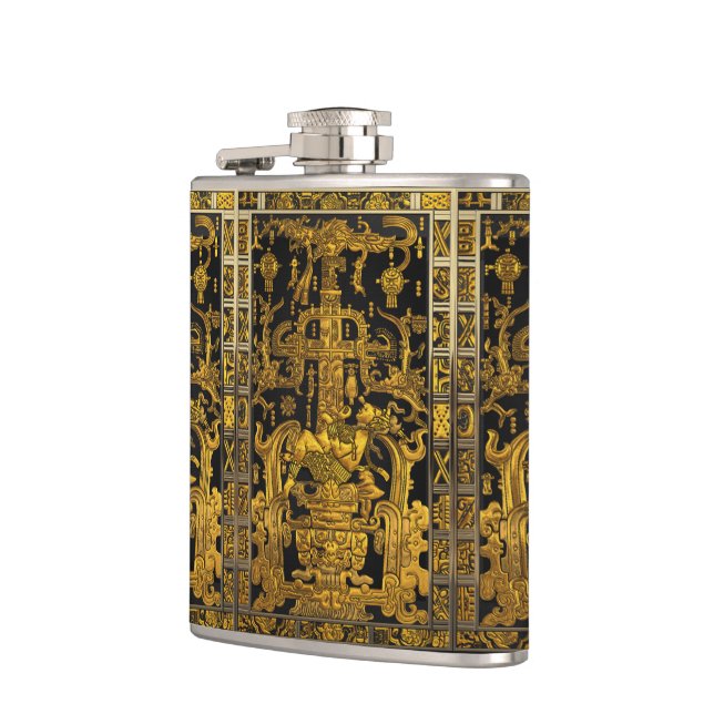 Tomb of Pakal - Gold Palenque Astronaut Hip Flask (Left)